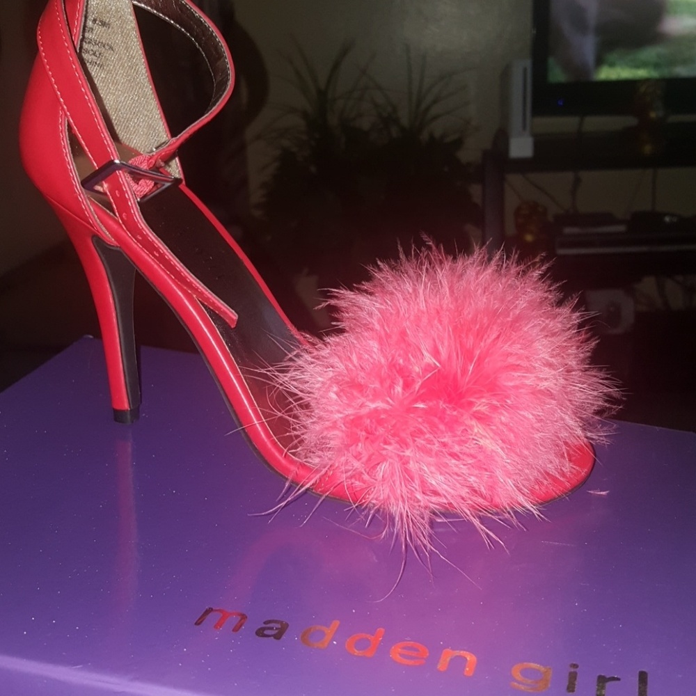 Red custom fur heels